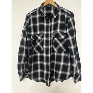 Sanctuary Womens Plaid Boyfriend Shirt Size Large Black / White Full Button